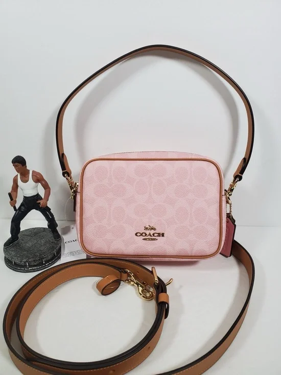 NWT Coach Powder Pink Mini Carey Crossbody Bag in Signature Canvas - Picture 1 of 12